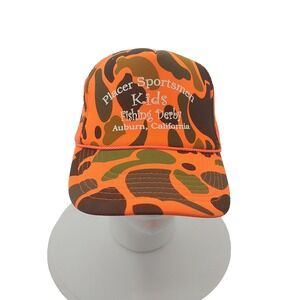 Nissun Orange Blaze Camo Trucker Hat Placer Sportsmen Kids Fishing Derby Vintage